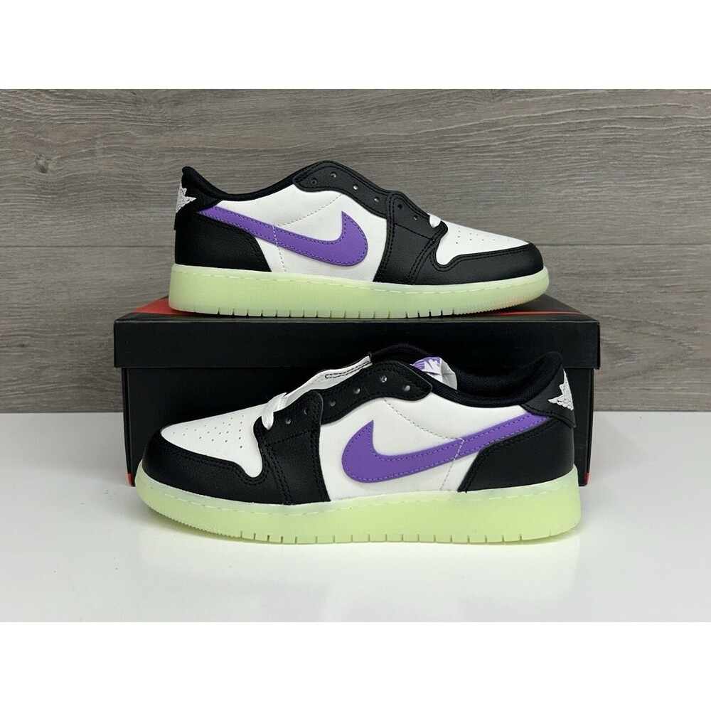 Nike Air Jordan 1 Low OG “Black Raspberry” Glow In The Dark Youth 6Y -HF0410 001